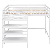 Full Size Loft Bed with Built-in Storage Staircase and Hanger for Clothes  White