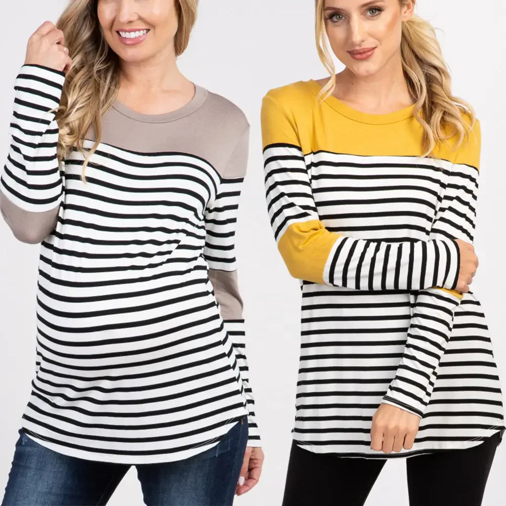 Women's Maternity Striped Long Sleeve T-Shirt for Nursing - BAGE211510103-NURSG - BIG FRENCHIES