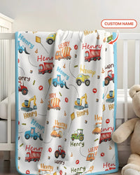 Construction Vehicles Custom Name Bamboo Blanket