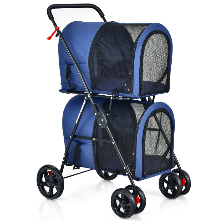 4-in-1 Double Pet Stroller with Detachable Carrier and Travel Carriage - BIG FRENCHIES