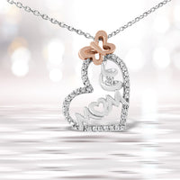 Two Tone .925 Sterling Silver 1/5 cttw Diamond "Mom" and Heart Pendant Necklace (H-I, I1-I2)