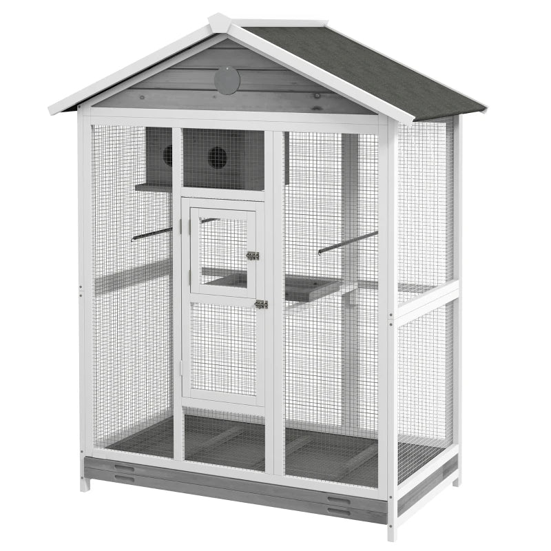 Wooden Bird Cage Aviary, Flight Cage With 4 Perches, Nest And Slide-Out Tray For Indoor Outdoor, GrayMultiple Packages S