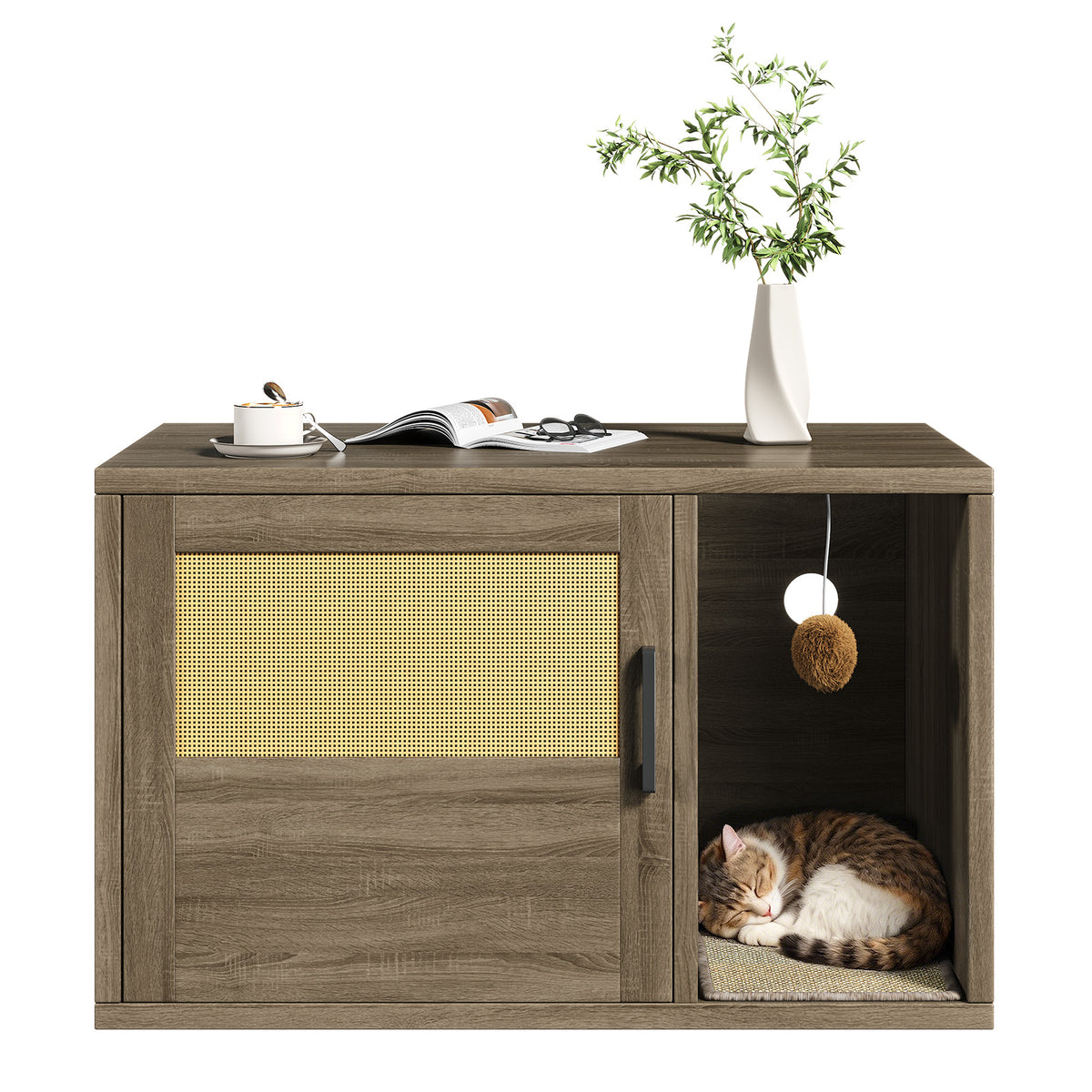 Cat Litter Box Enclosure Furniture Cabinet Odor Control With Scratching Pad Wooden Cat House Side End Table For Living R