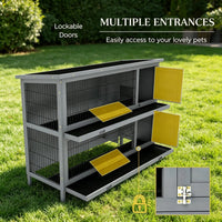 54" 2-Story Large Rabbit Hutch, Bunny Cage, Wooden Pet House, Small Animal Habitat, Gray with Lockable Doors, Tray, Roof