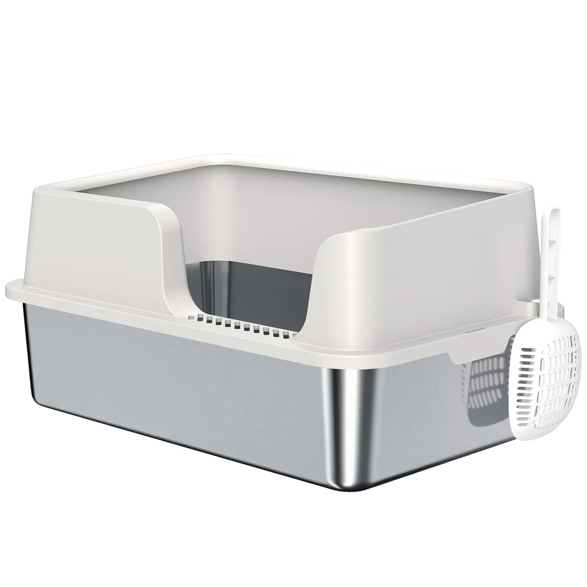 Stainless Steel Cat Litter Box with Lid with Scoop, High Sided, Non-Stick, & Anti-Urine Leakage, Easy Cleaning
