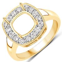 0.48 Carat Genuine White Diamond 14K Yellow Gold Semi Mount Ring - holds 8x8mm Cushion Gemstone