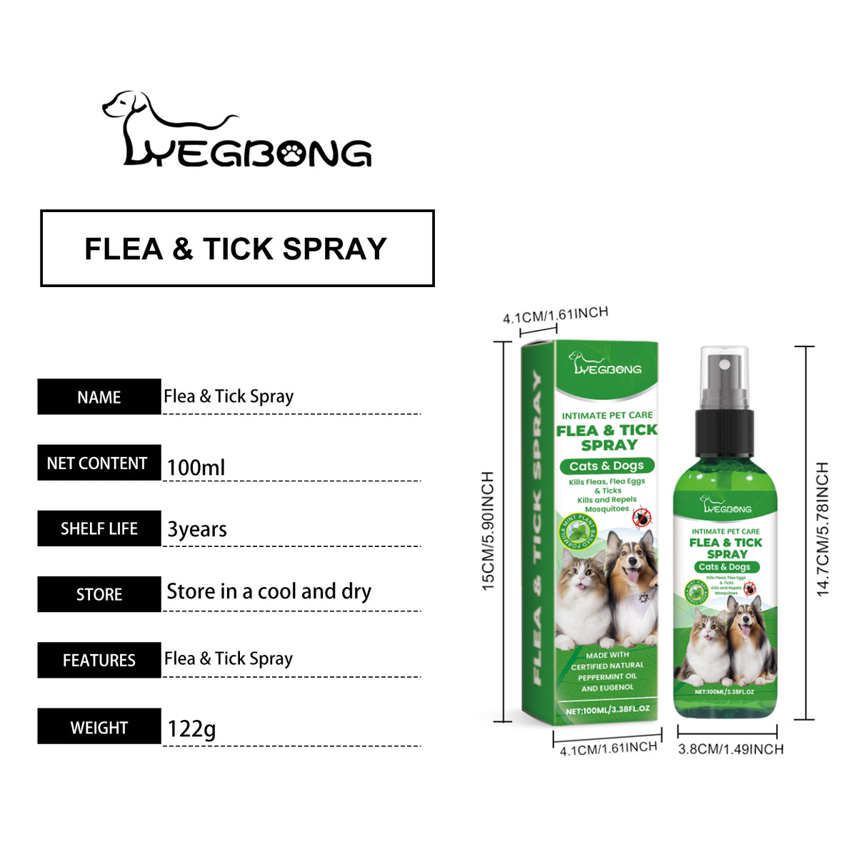 Natural Flea & Tick Spray For Dogs & Cats, Plant-Based Pest Repellent Kills Fleas, Ticks, Lice & Mites