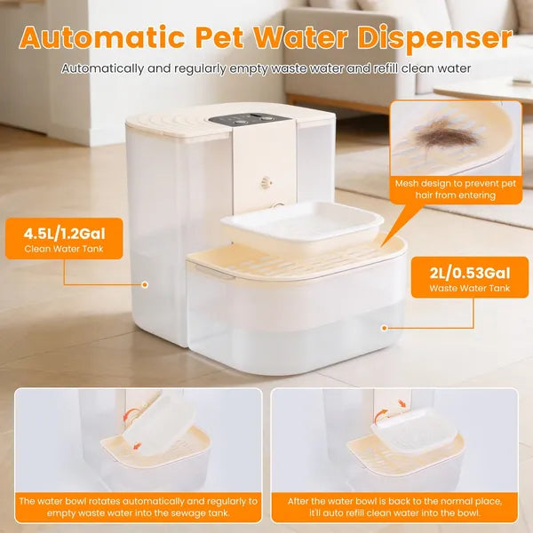 Smart Automatic Pet Water Dispenser, Automatic Pet Water Dispenser With Dual Tank,Dual Tank Filtration 4.5L Cordless Wat
