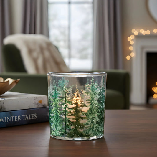 Pine Trees Votive 3 inch Glass Candle Holder - BIG FRENCHIES