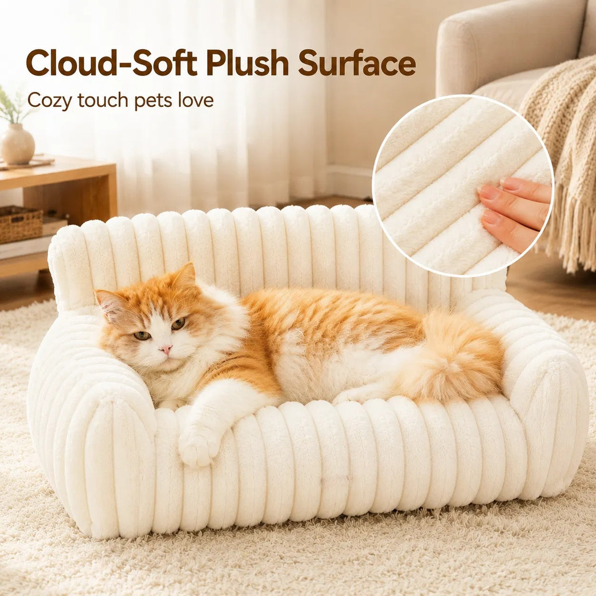 Cute Cat Couch For Pets - Fluffy Cat Beds With Premium Soft Corduroy Fleece, Fuzzy Cats Beds For Indoor Cats With Remova