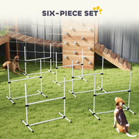 6 Piece Dog Agility Set with Adjustable Height Jump Bars, Carry Bag, Displacing Top Bar, White