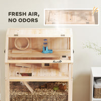 Wooden Hamster Cage with Detachable Lower Floor, Storage Shelf, Hut, Seesaw, Exercise Wheel, Ramps for Dwarf