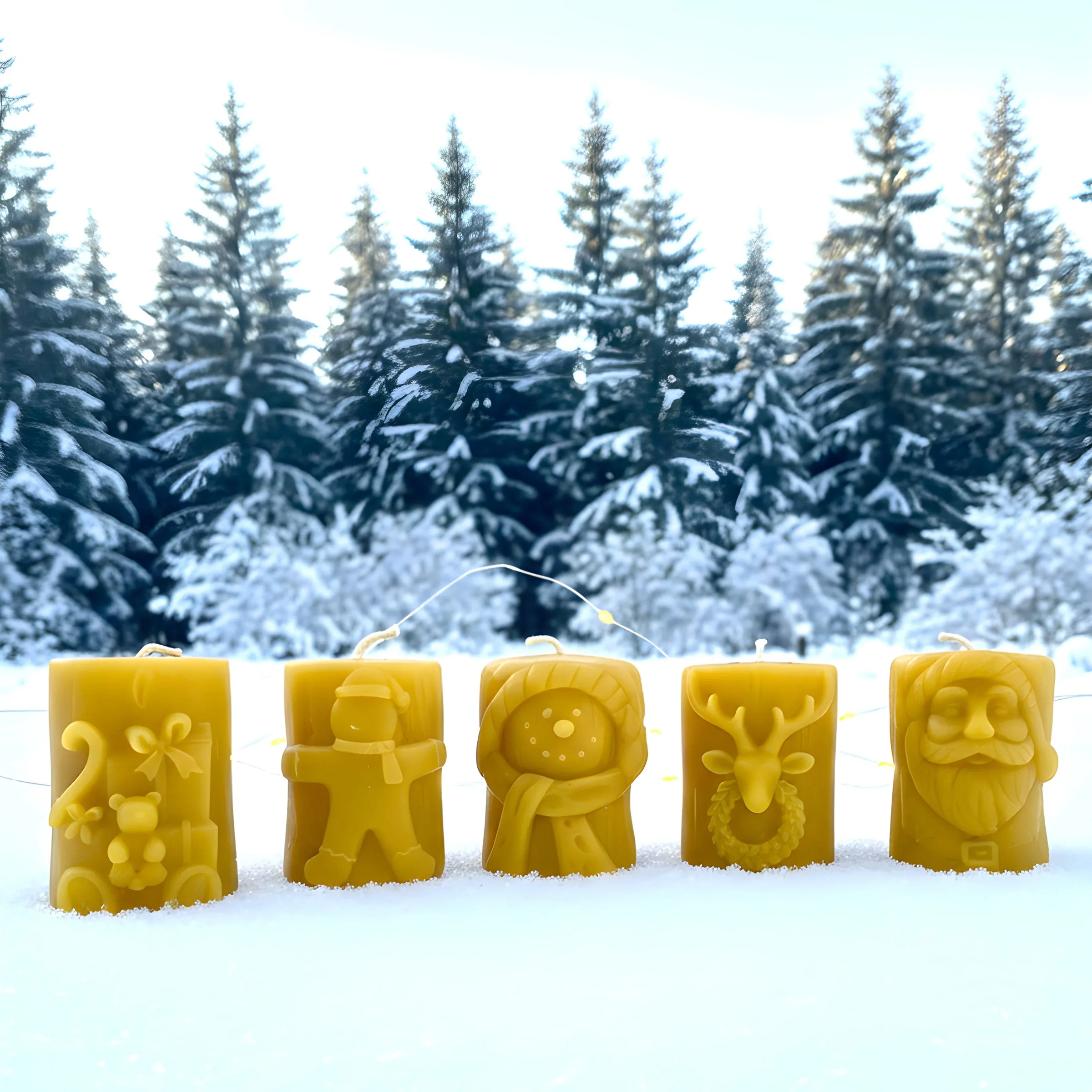 Christmas Beeswax Pillar Candles Santa Snowman Reindeer Gingerbread Holiday Gifts - BIG FRENCHIES