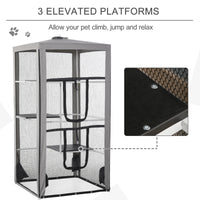 79"H Cat House Kitten Enclosure Mesh Playpen Steel Frame with 3 Platforms, 2 Doors and 4 Sandbags for Stability, Indoor/
