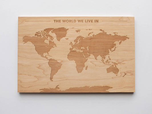 Wooden World Map Engraved on Wood with World's Continents - BIG FRENCHIES