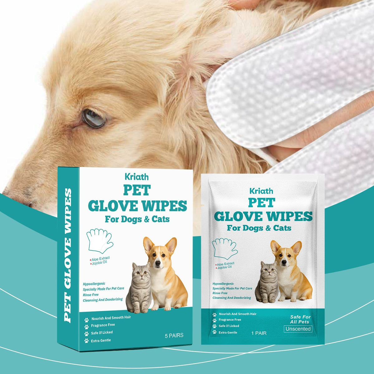 Kriath Disposable Pet Glove Wipes, 5 Pieces
