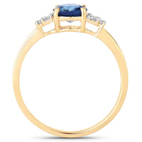 1.08 Carat Genuine Blue Sapphire and White Diamond 14K Yellow Gold Ring