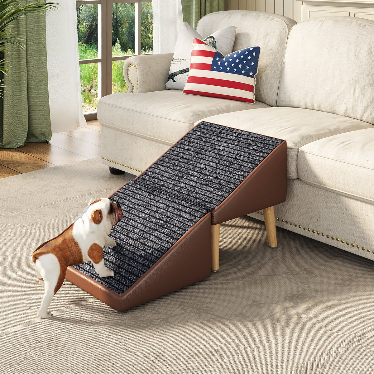 3-in-1 Dog Ramp 18.89"×17.91"×20.08" with Storage – Pet Stairs for Senior & Injured Dogs & Cats, Hidden Storage Footstoo