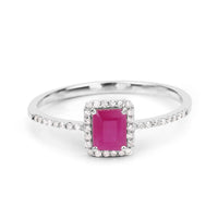 0.58 Carat Genuine Ruby and White Diamond 14K White Gold Ring