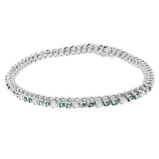 14K White Gold 4 5/8 Cttw Alternating White and Blue Diamond Martini Set Tennis Bracelet (H-I Color, I1-I2 Clarity) - 7" Inches