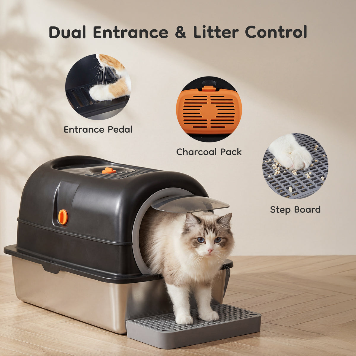 Double-entry Convertible Lid Cat Litter Box
