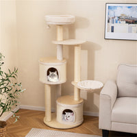 60 Inch Tall Wooden Cat Tree Multi-Level Cat Tower With Sisal Scratching Posts & Condos For Indoor Cats, Natural