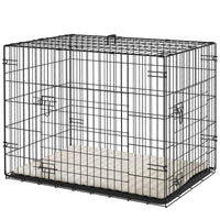 30" Dog Crate with 2 Doors, Folding Metal Dog Cage with Soft Cushion, Removable Tray, Handle, for Small Dogs, Black