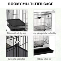 PawHut 2-Level Small Animal Cage Rabbit Hutch With Wheels, Removable Tray, Platform And Ramp For Bunny, Chinchillas, Fer