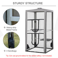 79"H Cat House Kitten Enclosure Mesh Playpen Steel Frame with 3 Platforms, 2 Doors and 4 Sandbags for Stability, Indoor/