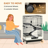 4-Level Small Animal Cage Rabbit Hutch With Universal Lockable Wheels, Slide-out Tray For Bunny, Chinchillas, Ferret, Bl
