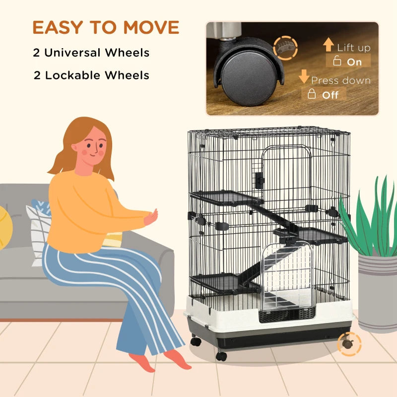 4-Level Small Animal Cage Rabbit Hutch With Universal Lockable Wheels, Slide-out Tray For Bunny, Chinchillas, Ferret, Bl