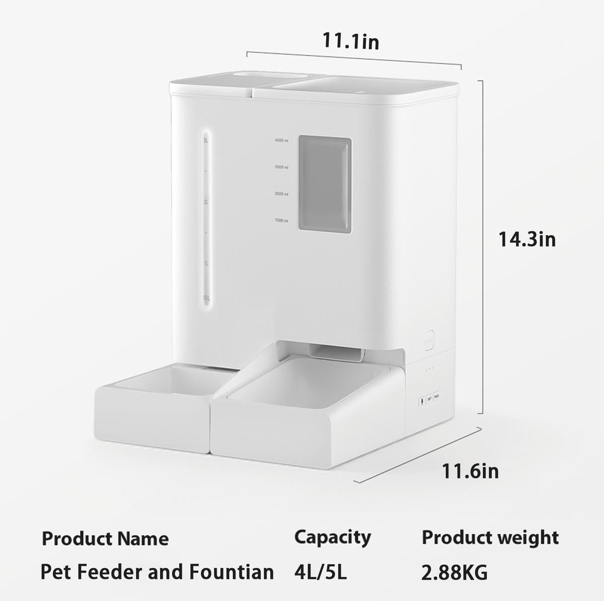 Waithem WiFi Automatic Pet Feeder & Waterer 2-in-1 Set App-Controlled, 2-Week Capacity, Detachable &Washable, Moisture-P
