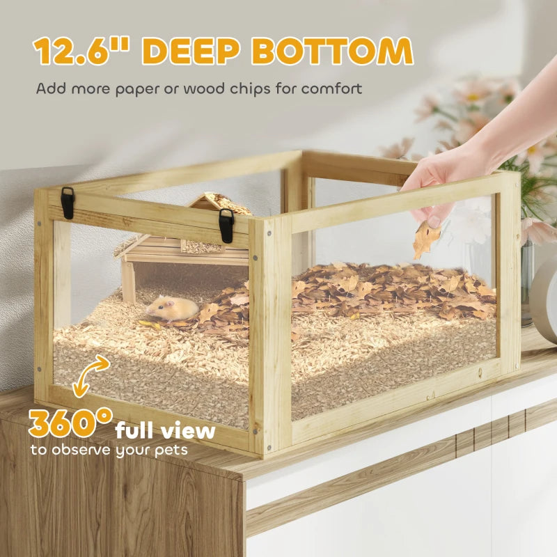 3 Tier Wooden Hamster Cage W Detachable Bottom, Hut, Seesaw, Exercise Wheel, Ramps