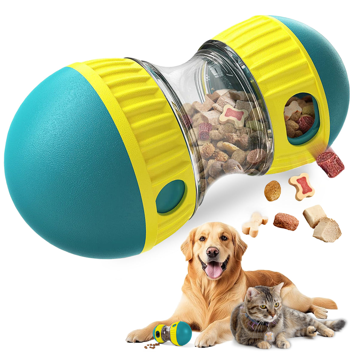 Dog Puzzle Toy, Adjustable Treat Dispensing Ball Food Dispenser Tough Slow Feeder Puppy Enrichment Training Toy Pet Inte