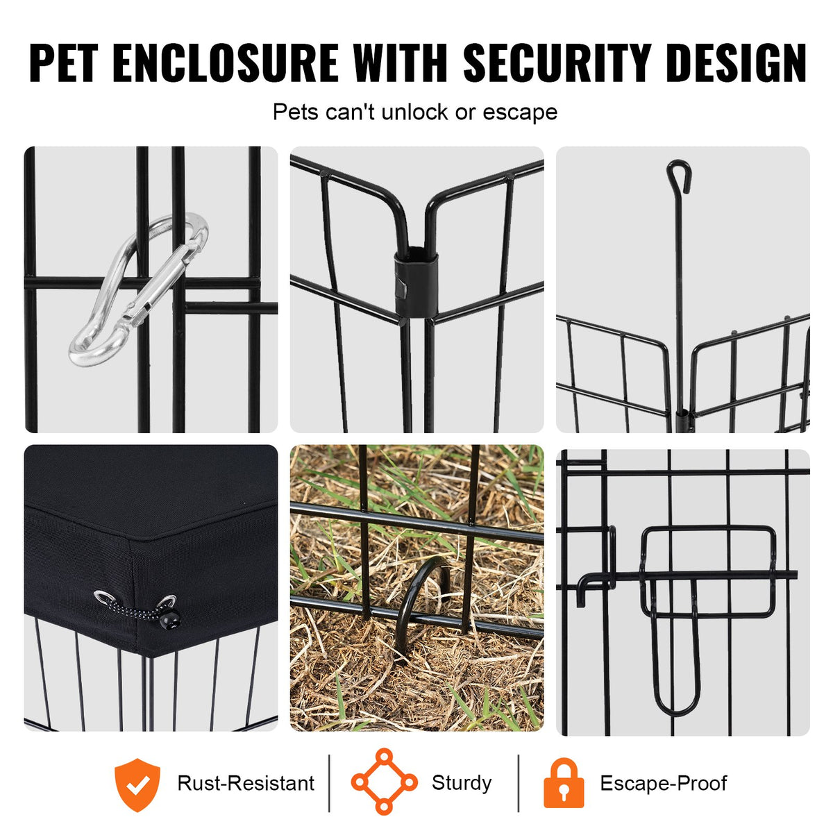 Dog Playpen 8 Panels Foldable Metal Dog Exercise Pen With Pad Cover 30"H