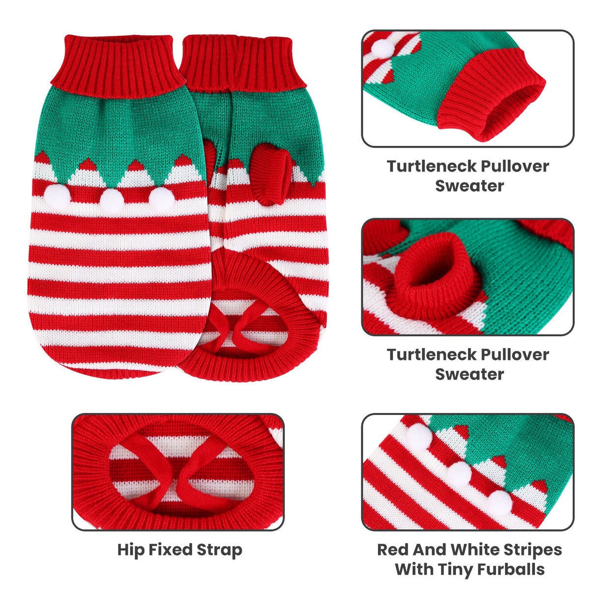 2 Patterns 4 Sizes Option-- 1Pc Pet Christmas Turtleneck Sweater Dog Cat Christmas Clothes Snowman Stripes Costume Winte