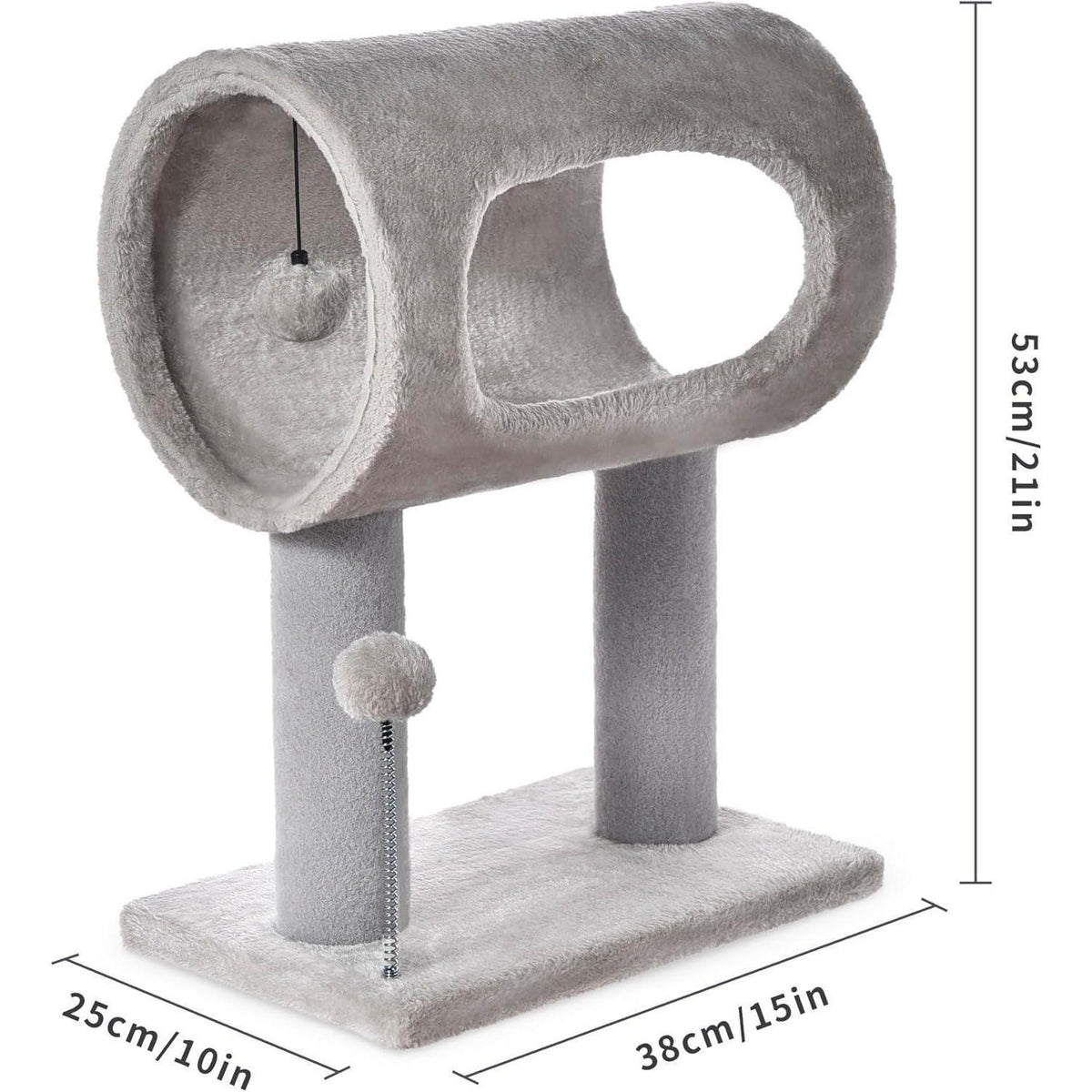 Gray Indoor Cat Tree With Hanging Ball 20.5Cat Tree With Tunnel Bed And Scratching Post Cat Tower