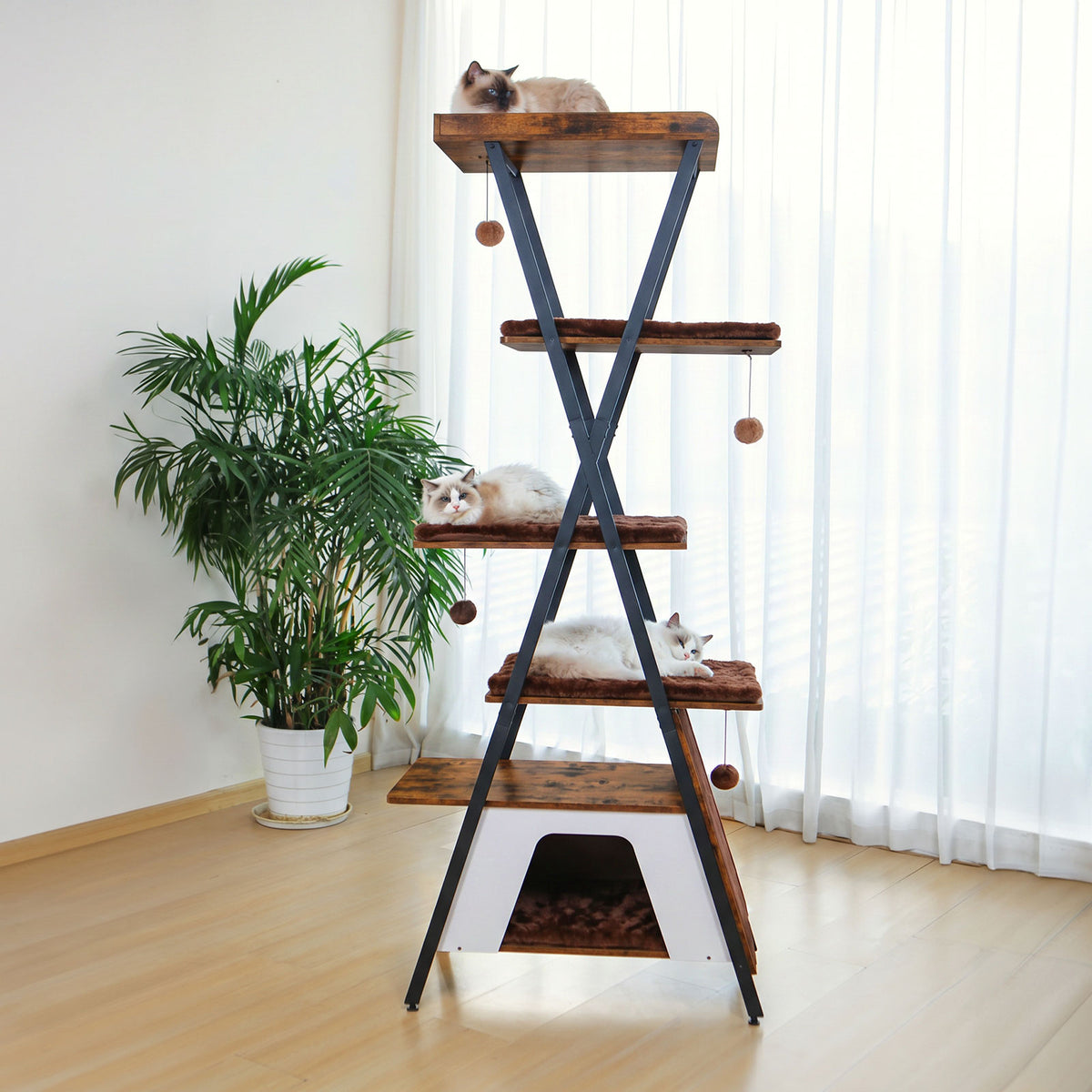 73in Modern Cat Tower For Indoor Cats - Multi-Level Cat Tree With Scratching Posts, Caves, Large Perch & Removable Pads 