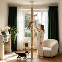 Floor-to-Ceiling Cat Tree With Natural Sisal Rope Scratching Post - Adjustable Height Modern Cat Activity Tree, Cat Scra