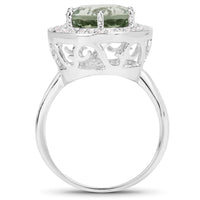 4.94 Carat Genuine Green Amethyst and White Topaz .925 Sterling Silver Ring