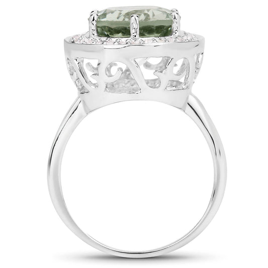 4.94 Carat Genuine Green Amethyst and White Topaz .925 Sterling Silver Ring