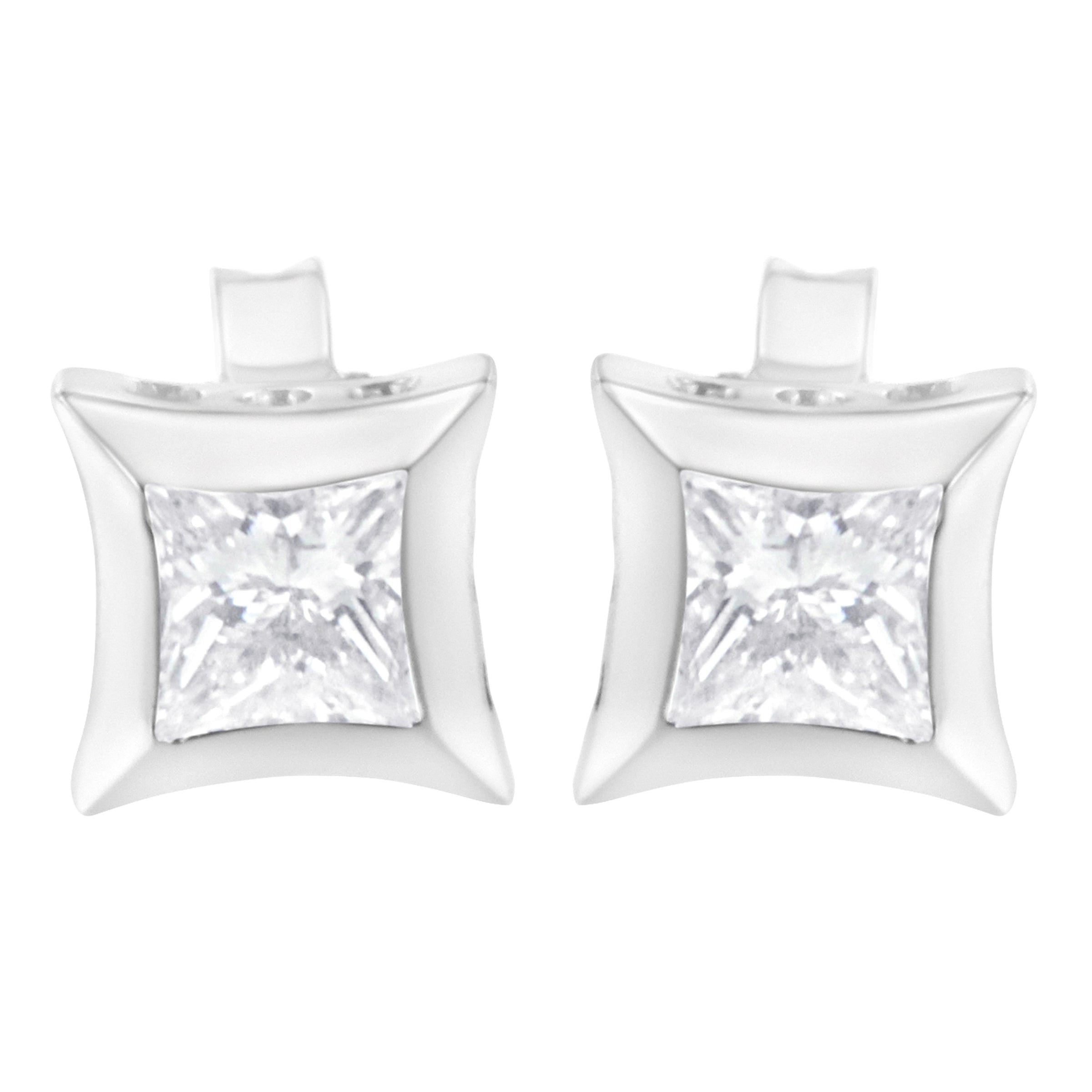 10K White Gold 1/2 Cttw Invisible Set Princess-Cut Diamond Stud Earrings (H-I Color, SI2-I1 Clarity)
