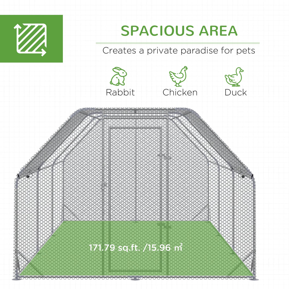 Chicken Run, Galvanized Large Metal Chicken Coop Cage, Walk-in Enclosure Poultry Hen Run House Playpen Rabbit Hutch with