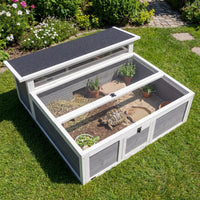 Tortoise Habitat Openable Top Wooden Tortoise Enclosure Run Area and Clear Window Dark Gray