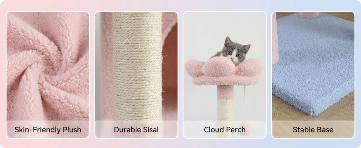 flower cat tree with large condo removable flower cushion and hammock pink