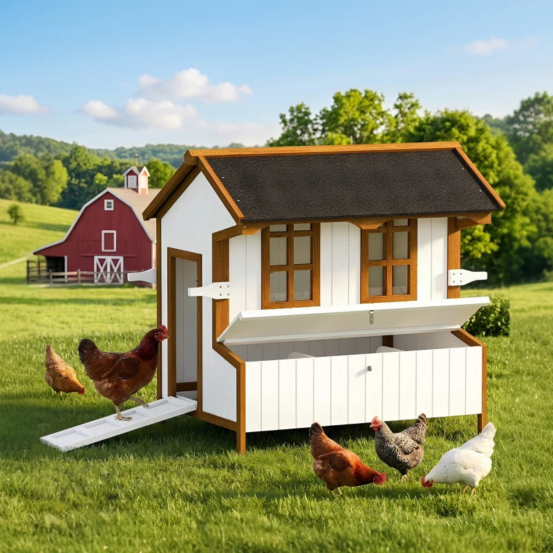 47Chicken Coop, Wooden Chicken House Raised Rabbit Hutch With Waterproof Roof, Nesting Box And Handles For 3-5 Hens, Pou