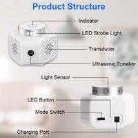 Indoor Ultrasonic Electronic Device, Dual Ultrasonic Speakers with 2235KHz & 25KHz Frequency, 4 Operation Modes, 9LED St
