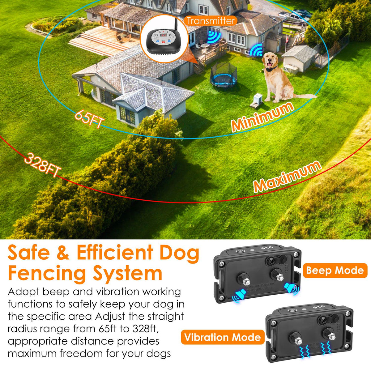 1Set 328FT Electric Wireless Dog Fence System With GPS Location Monitor Collar Receiver Rechargeable Beep Vibration Fenc