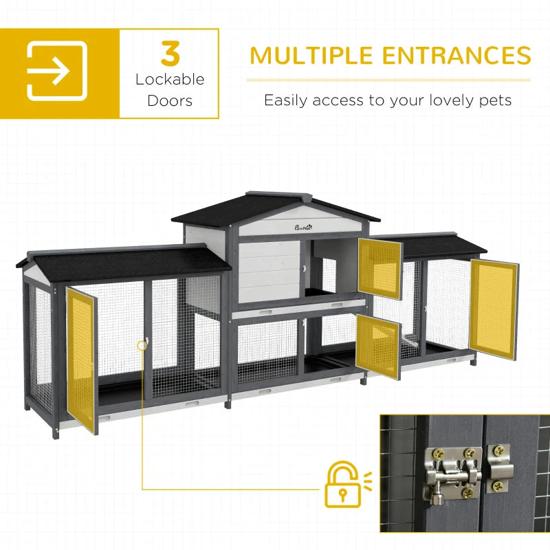 Wooden Rabbit Hutch Bunny Cage Pet Playpen House Enclosure With Double Side Run Boxes, No Leak Tray, Ramp, For Rabbits, 