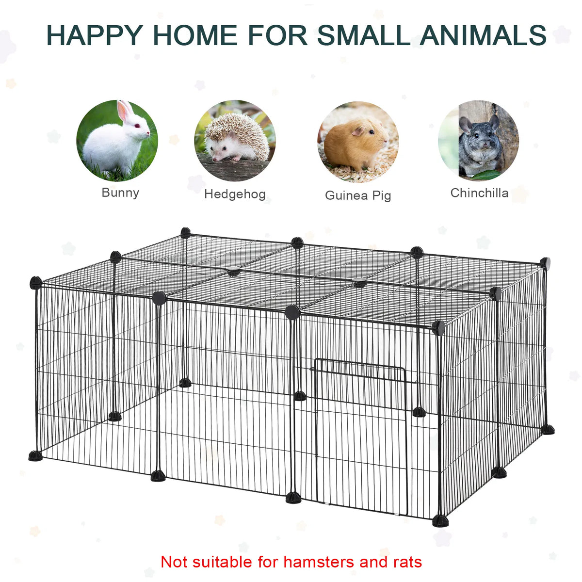 Small Animal Cage for Bunny, Guinea Pig, Chinchilla, Hedgehog, Portable Pet Enclosure with Door, 16 Panels